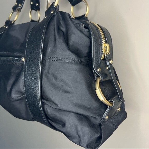 Michael Kors Black Leather & Nylon Shoulder Designer Handbag Purse w/ Dust Bag - Picture 5 of 16